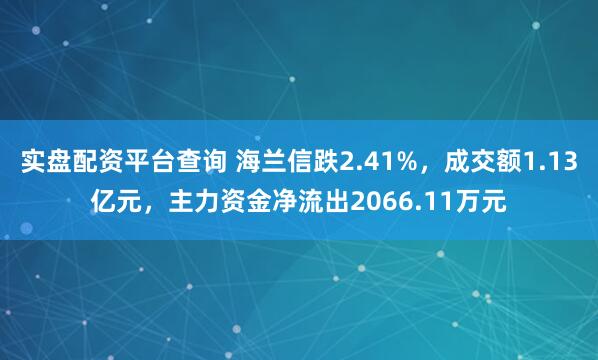 实盘配资平台查询 海兰信跌2.41%，成交额1.13亿元，主力资金净流出2066.11万元
